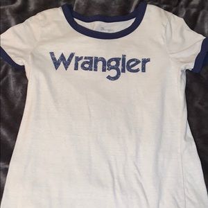 White and blue wrangler shirt